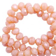 Faceted glass beads 4x3mm disc Beige rose opal-pearl shine coating